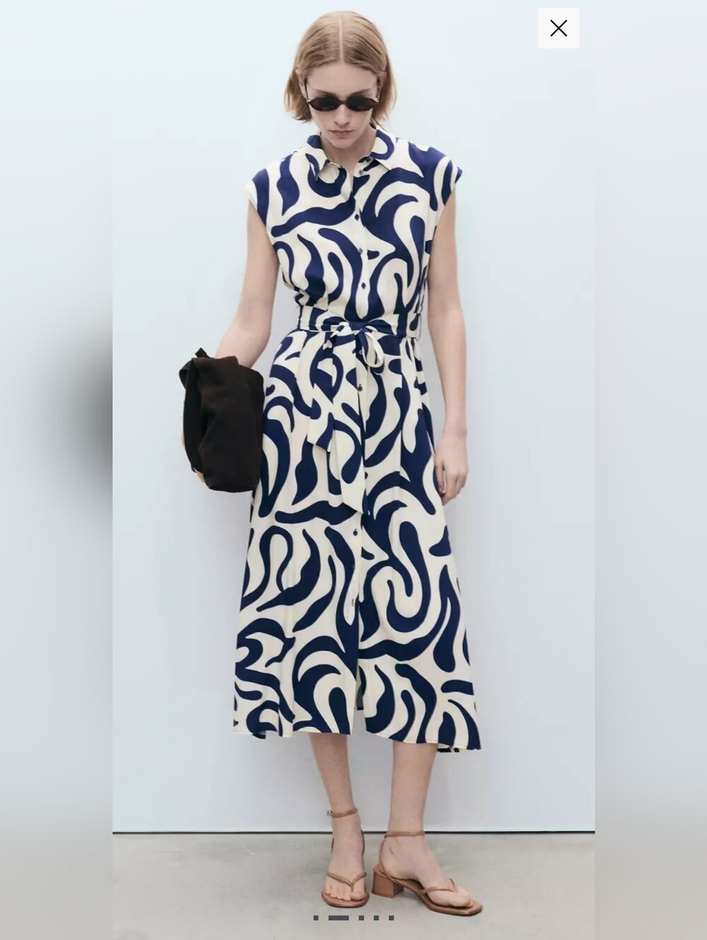 NWT Mango Printed Midi Shirt Dress With Belt, Size 6